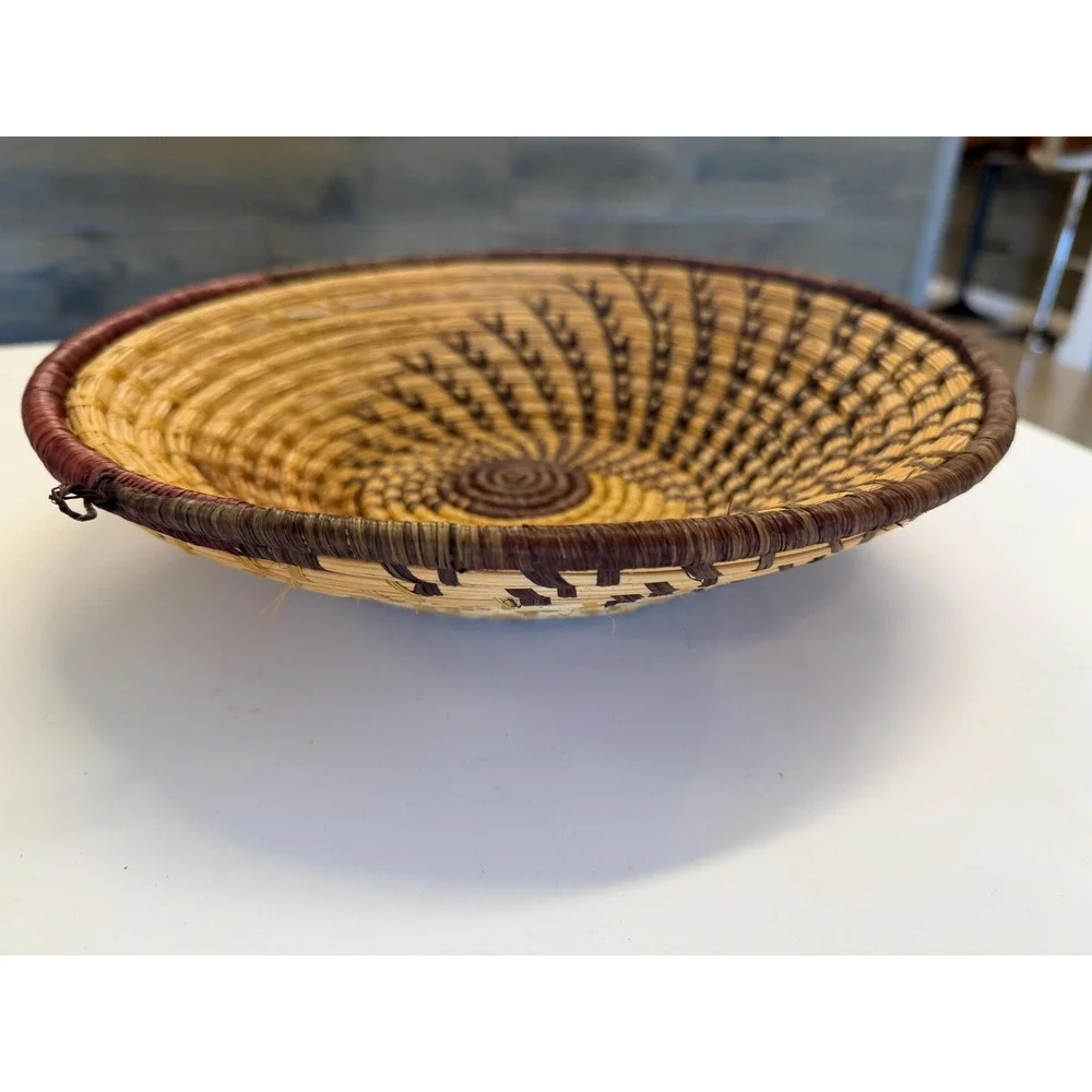 Handwoven African Basket Bowl, Ugandan Coiled Fiber Wall Decor, Boho Home Accent